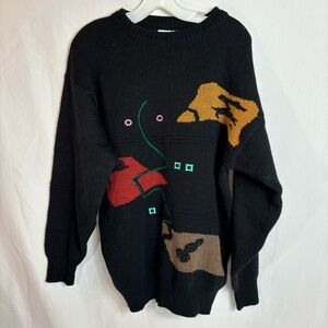 Cambio Sweater Unisex L Black Abstract Made in Italy 80/90's Art Knit Grandpa